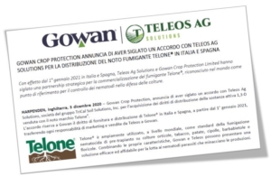 Gowan, accordo con Teleos per la distribuzione del fumigante Telone<sup>®</sup>
